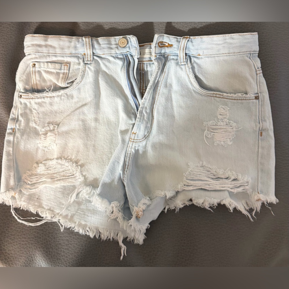 Distressed Light Blue Denim Shorts